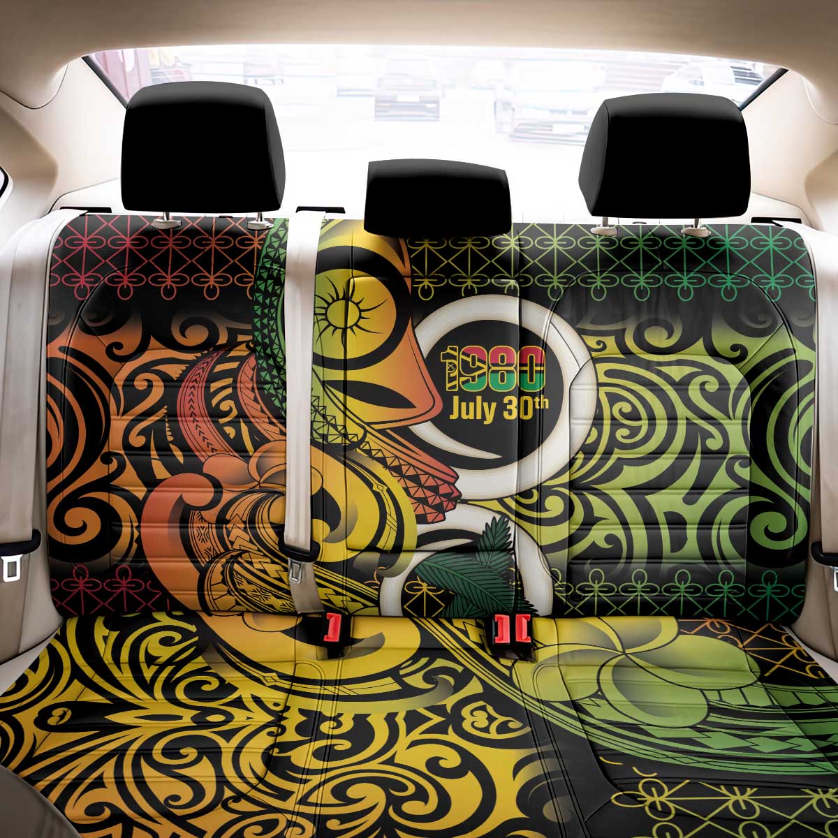 Vanuatu 1980 Back Car Seat Cover Ni-Van Tamtam Sand Drawing Pattern LT14 - Polynesian Pride