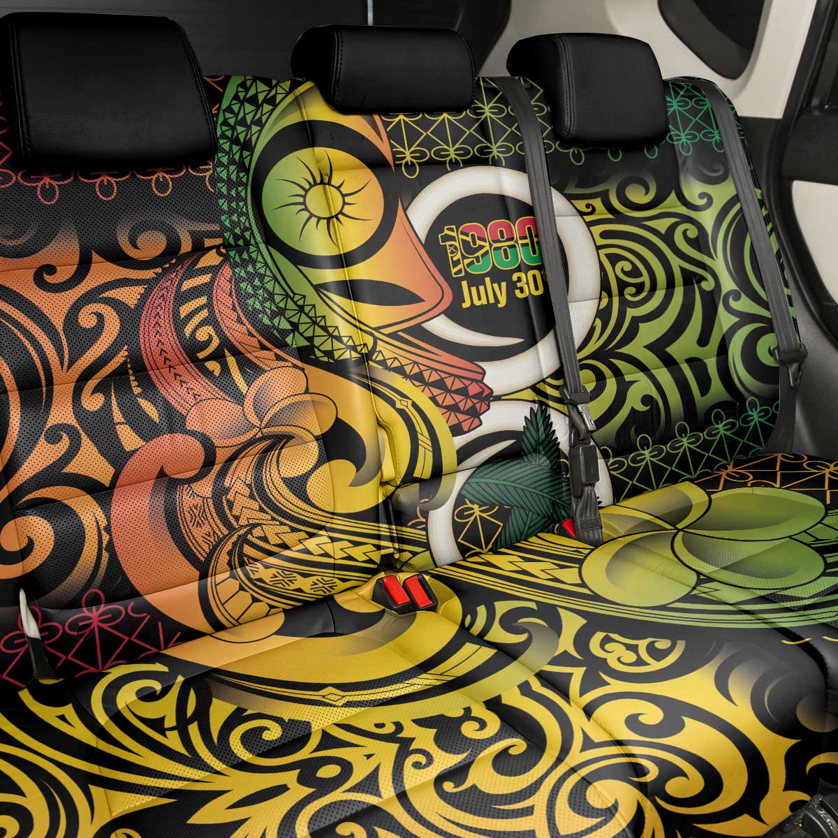 Vanuatu 1980 Back Car Seat Cover Ni-Van Tamtam Sand Drawing Pattern LT14 - Polynesian Pride