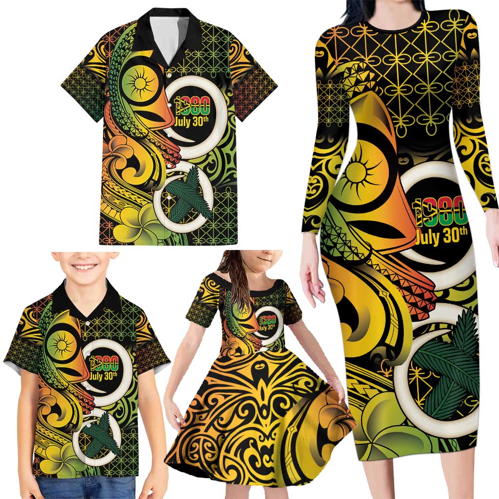 Vanuatu 1980 Family Matching Long Sleeve Bodycon Dress and Hawaiian Shirt Ni-Van Tamtam Sand Drawing Pattern LT14 - Polynesian Pride