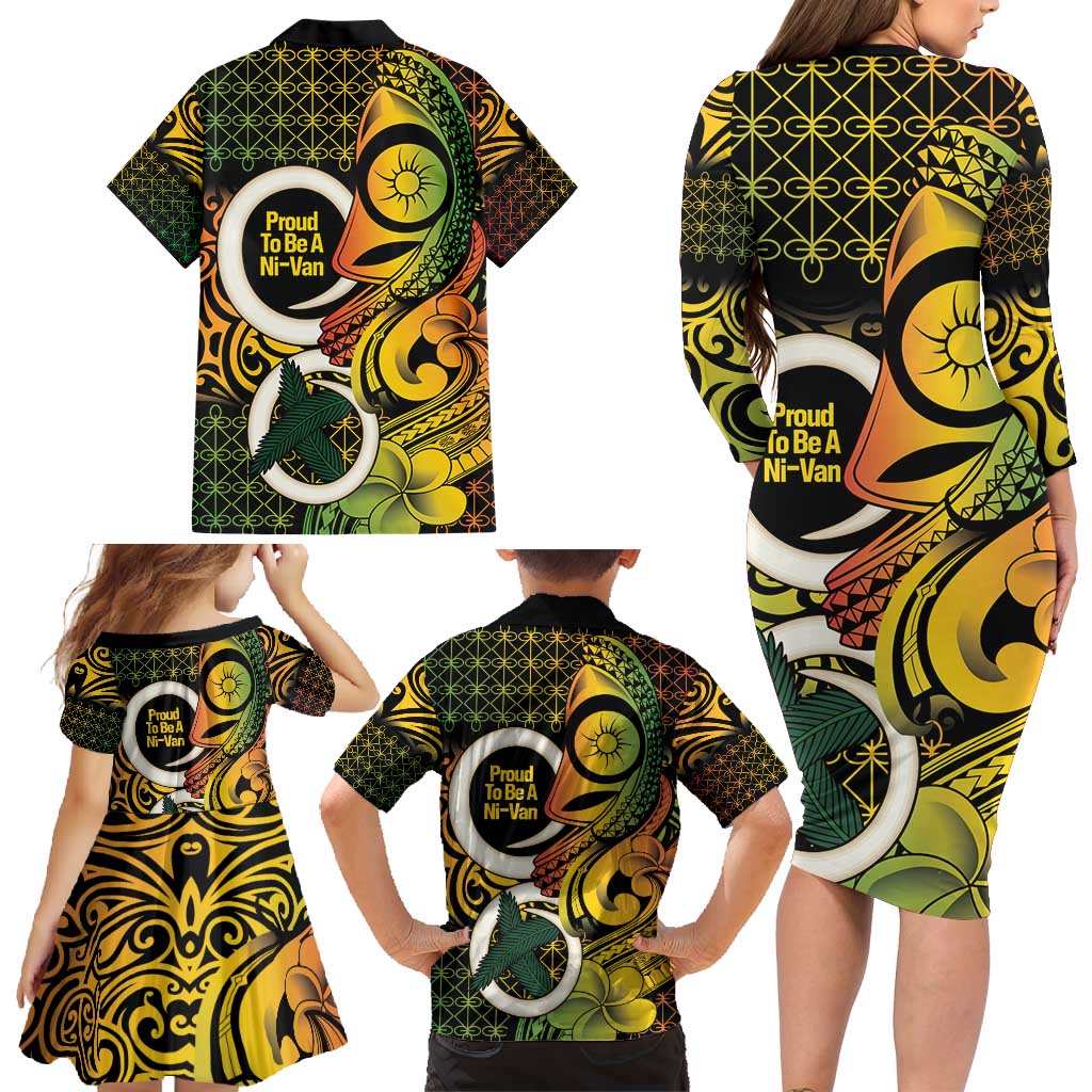 Vanuatu 1980 Family Matching Long Sleeve Bodycon Dress and Hawaiian Shirt Ni-Van Tamtam Sand Drawing Pattern LT14 - Polynesian Pride