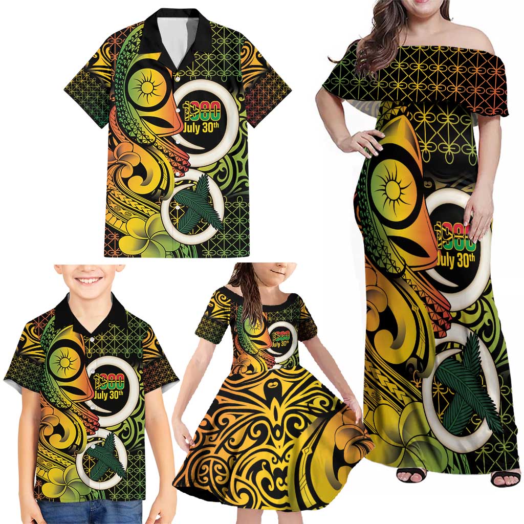 Vanuatu 1980 Family Matching Off Shoulder Maxi Dress and Hawaiian Shirt Ni-Van Tamtam Sand Drawing Pattern LT14 - Polynesian Pride