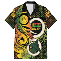 Vanuatu 1980 Family Matching Off Shoulder Maxi Dress and Hawaiian Shirt Ni-Van Tamtam Sand Drawing Pattern LT14 Dad's Shirt - Short Sleeve Black - Polynesian Pride