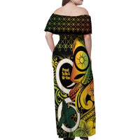 Vanuatu 1980 Family Matching Off Shoulder Maxi Dress and Hawaiian Shirt Ni-Van Tamtam Sand Drawing Pattern LT14 - Polynesian Pride
