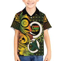 Vanuatu 1980 Family Matching Off Shoulder Maxi Dress and Hawaiian Shirt Ni-Van Tamtam Sand Drawing Pattern LT14 Son's Shirt Black - Polynesian Pride