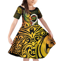 Vanuatu 1980 Family Matching Off Shoulder Short Dress and Hawaiian Shirt Ni-Van Tamtam Sand Drawing Pattern LT14 Daughter's Dress Black - Polynesian Pride