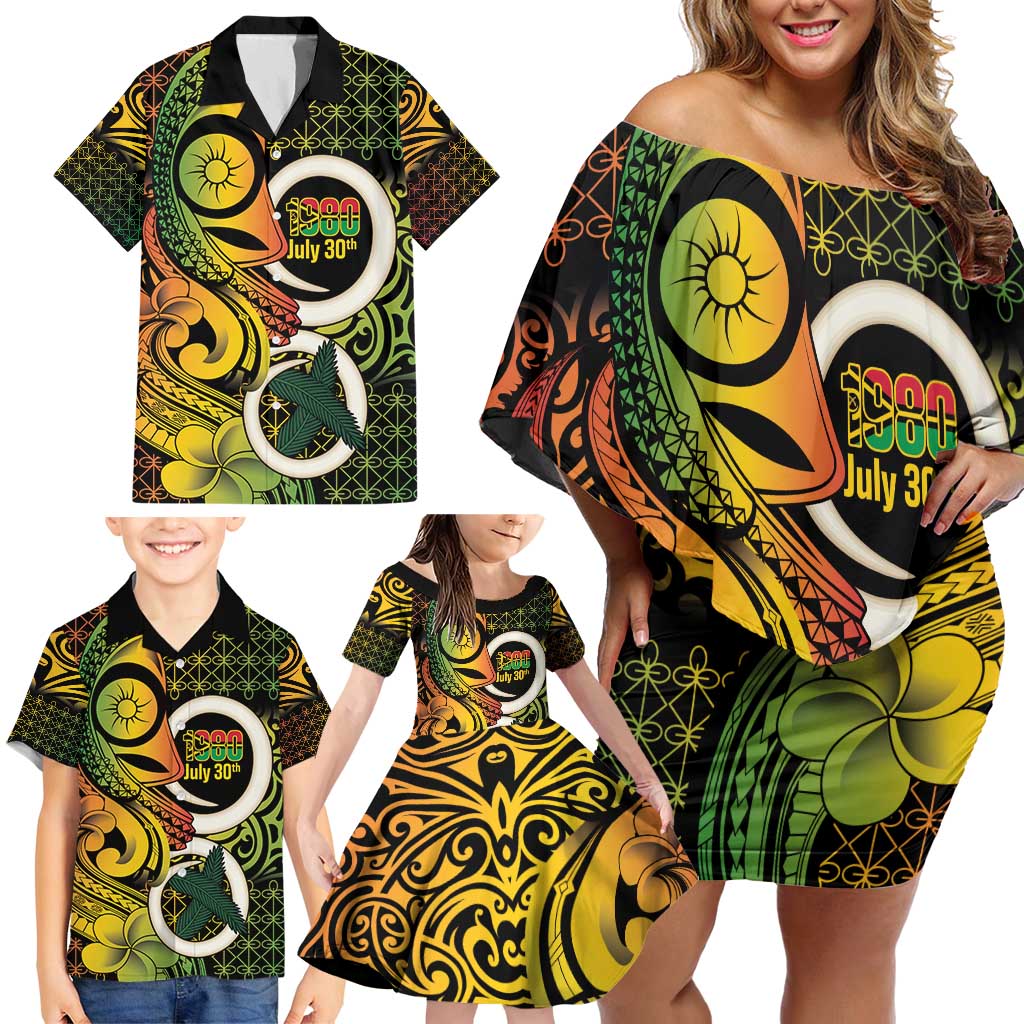 Vanuatu 1980 Family Matching Off Shoulder Short Dress and Hawaiian Shirt Ni-Van Tamtam Sand Drawing Pattern LT14 - Polynesian Pride