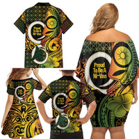 Vanuatu 1980 Family Matching Off Shoulder Short Dress and Hawaiian Shirt Ni-Van Tamtam Sand Drawing Pattern LT14 - Polynesian Pride
