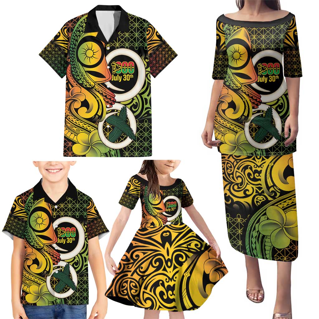 Vanuatu 1980 Family Matching Puletasi and Hawaiian Shirt Ni-Van Tamtam Sand Drawing Pattern LT14 - Polynesian Pride