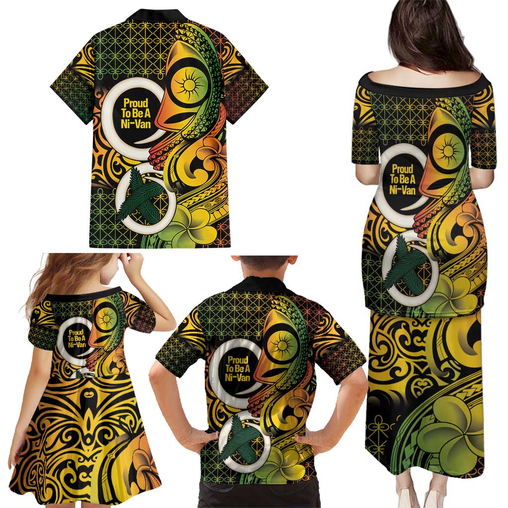 Vanuatu 1980 Family Matching Puletasi and Hawaiian Shirt Ni-Van Tamtam Sand Drawing Pattern LT14 - Polynesian Pride