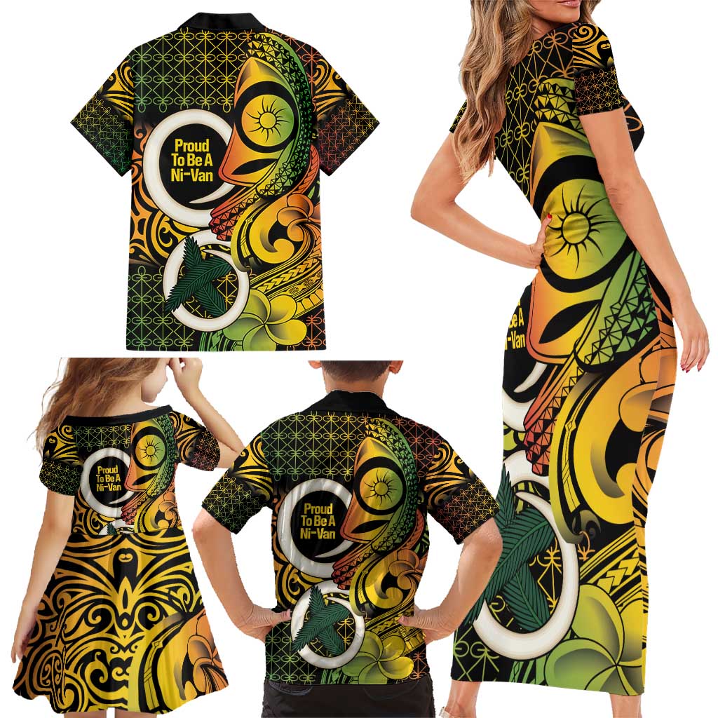 Vanuatu 1980 Family Matching Short Sleeve Bodycon Dress and Hawaiian Shirt Ni-Van Tamtam Sand Drawing Pattern LT14 - Polynesian Pride