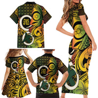 Vanuatu 1980 Family Matching Short Sleeve Bodycon Dress and Hawaiian Shirt Ni-Van Tamtam Sand Drawing Pattern LT14 - Polynesian Pride