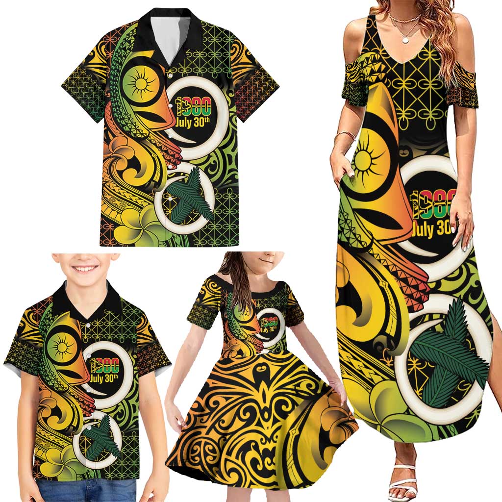 Vanuatu 1980 Family Matching Summer Maxi Dress and Hawaiian Shirt Ni-Van Tamtam Sand Drawing Pattern LT14 - Polynesian Pride
