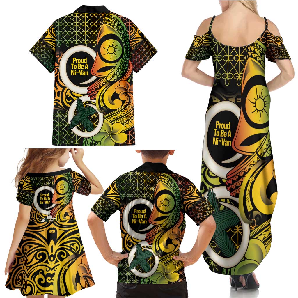 Vanuatu 1980 Family Matching Summer Maxi Dress and Hawaiian Shirt Ni-Van Tamtam Sand Drawing Pattern LT14 - Polynesian Pride
