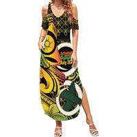 Vanuatu 1980 Family Matching Summer Maxi Dress and Hawaiian Shirt Ni-Van Tamtam Sand Drawing Pattern LT14 Mom's Dress Black - Polynesian Pride