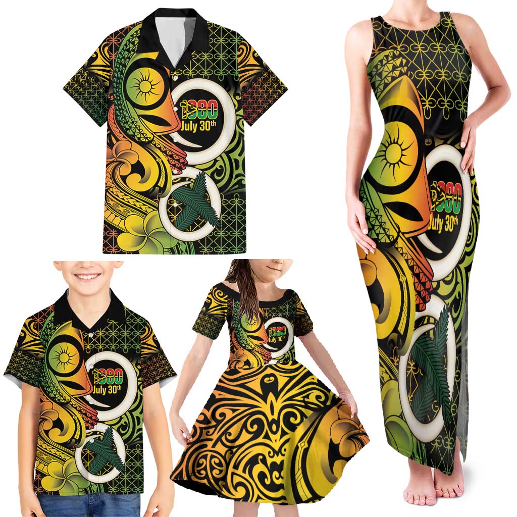 Vanuatu 1980 Family Matching Tank Maxi Dress and Hawaiian Shirt Ni-Van Tamtam Sand Drawing Pattern LT14 - Polynesian Pride