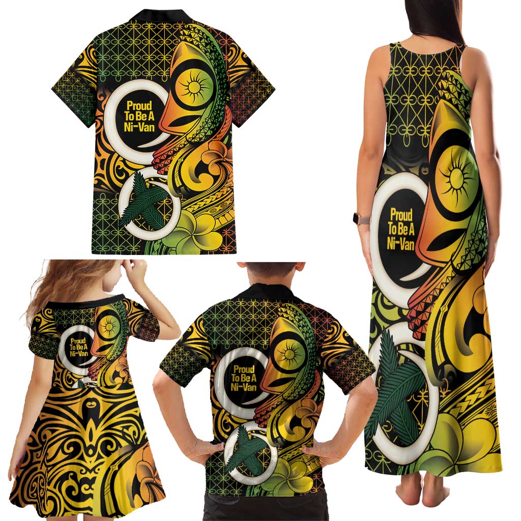 Vanuatu 1980 Family Matching Tank Maxi Dress and Hawaiian Shirt Ni-Van Tamtam Sand Drawing Pattern LT14 - Polynesian Pride