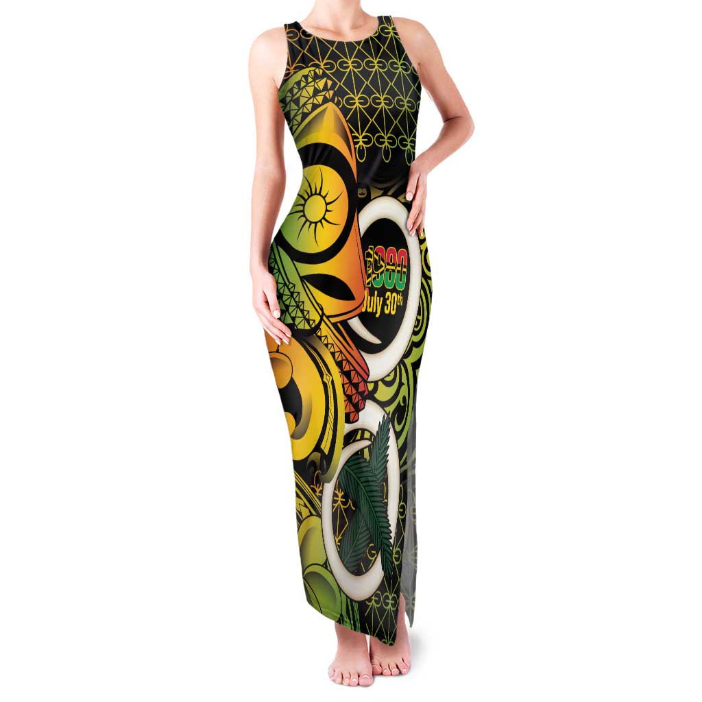 Vanuatu 1980 Family Matching Tank Maxi Dress and Hawaiian Shirt Ni-Van Tamtam Sand Drawing Pattern LT14 Mom's Dress Black - Polynesian Pride