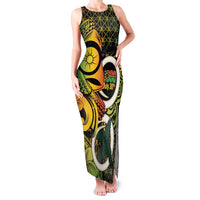 Vanuatu 1980 Family Matching Tank Maxi Dress and Hawaiian Shirt Ni-Van Tamtam Sand Drawing Pattern LT14 Mom's Dress Black - Polynesian Pride