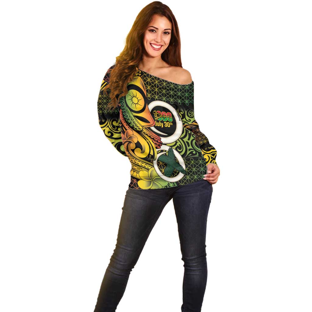 Vanuatu 1980 Off Shoulder Sweater Ni-Van Tamtam Sand Drawing Pattern