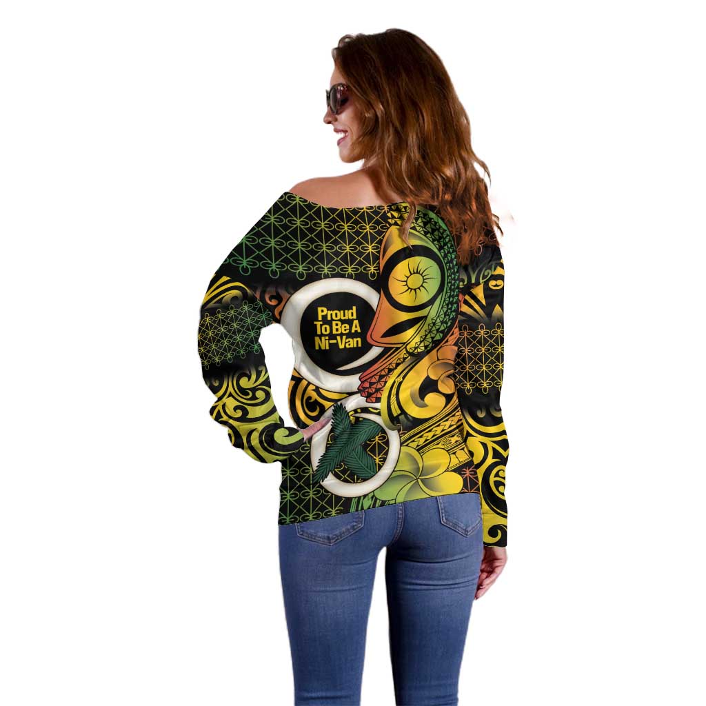 Vanuatu 1980 Off Shoulder Sweater Ni-Van Tamtam Sand Drawing Pattern