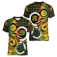 Vanuatu 1980 Women V-Neck T-Shirt Ni-Van Tamtam Sand Drawing Pattern