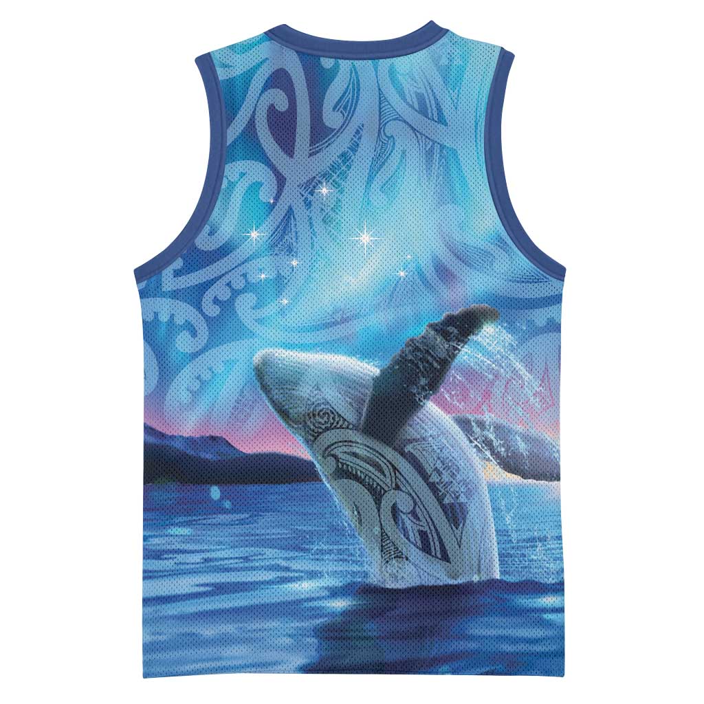 New Zealand Matariki Humpback Whale Basketball Jersey Paikea Maori New Year Blue Galaxy LT14 - Polynesian Pride