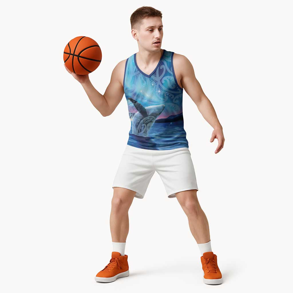 New Zealand Matariki Humpback Whale Basketball Jersey Paikea Maori New Year Blue Galaxy LT14 - Polynesian Pride