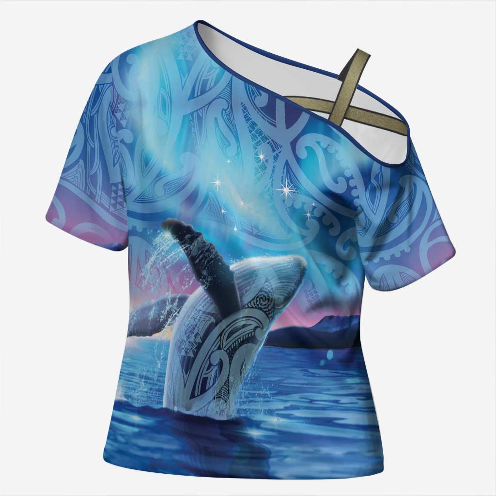 New Zealand Matariki Humpback Whale Cross Shoulder Shirt Paikea Maori New Year Blue Galaxy LT14 Female Blue - Polynesian Pride