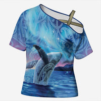 New Zealand Matariki Humpback Whale Cross Shoulder Shirt Paikea Maori New Year Blue Galaxy LT14 Female Blue - Polynesian Pride