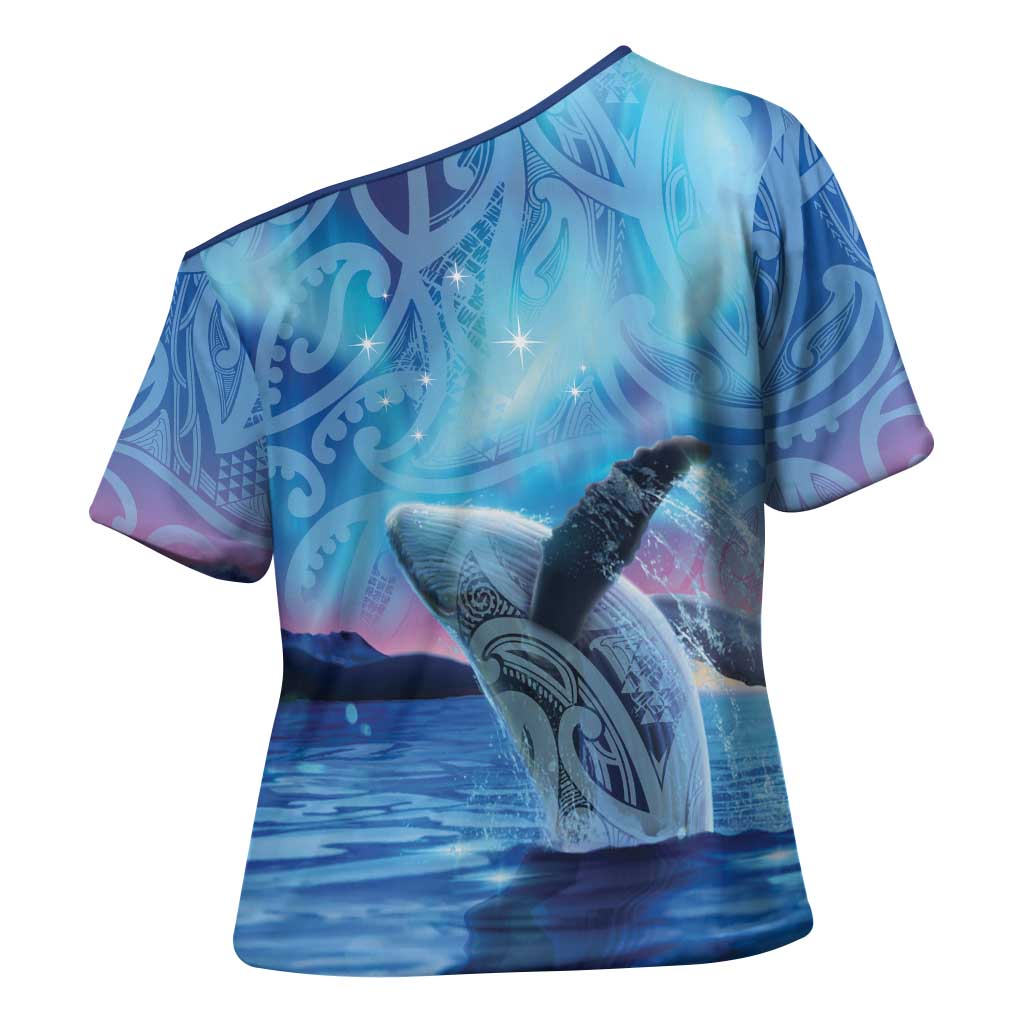 New Zealand Matariki Humpback Whale Cross Shoulder Shirt Paikea Maori New Year Blue Galaxy LT14 - Polynesian Pride