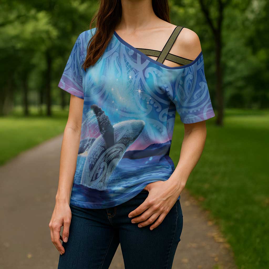 New Zealand Matariki Humpback Whale Cross Shoulder Shirt Paikea Maori New Year Blue Galaxy LT14 - Polynesian Pride