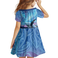 New Zealand Matariki Humpback Whale Family Matching Long Sleeve Bodycon Dress and Hawaiian Shirt Paikea Maori New Year Blue Galaxy LT14 - Polynesian Pride