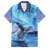 New Zealand Matariki Humpback Whale Family Matching Off The Shoulder Long Sleeve Dress and Hawaiian Shirt Paikea Maori New Year Blue Galaxy LT14 Dad's Shirt - Short Sleeve Blue - Polynesian Pride