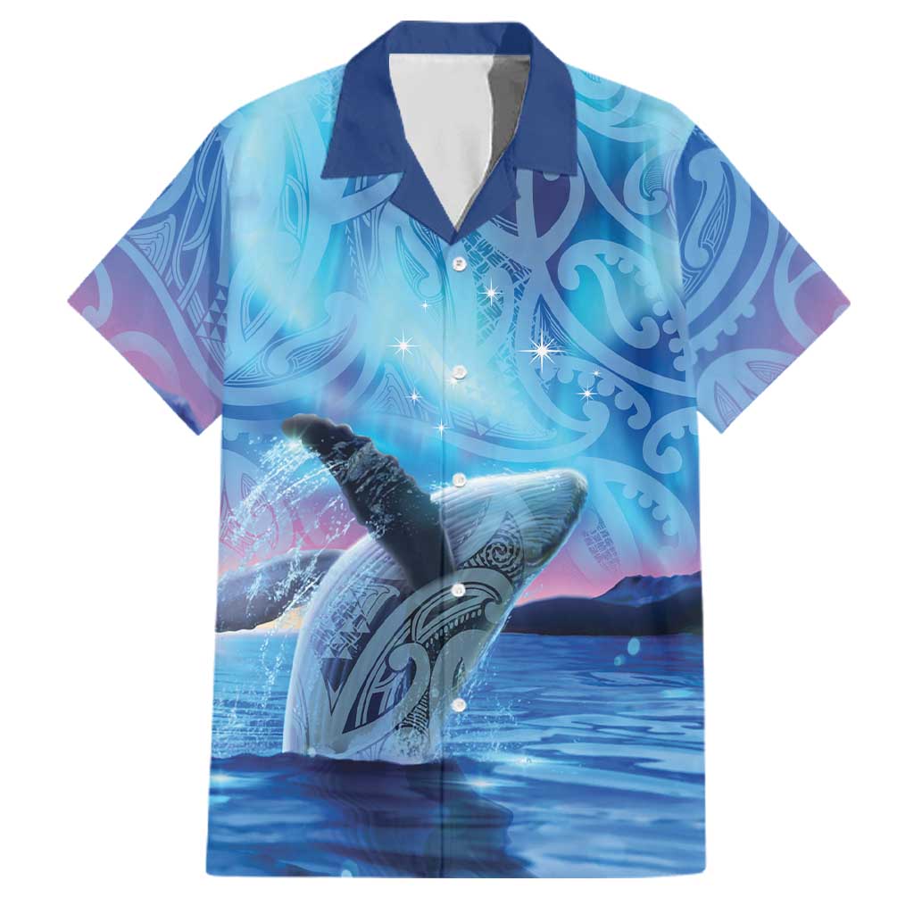 New Zealand Matariki Humpback Whale Family Matching Short Sleeve Bodycon Dress and Hawaiian Shirt Paikea Maori New Year Blue Galaxy LT14 Dad's Shirt - Short Sleeve Blue - Polynesian Pride