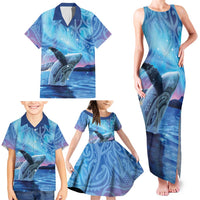 New Zealand Matariki Humpback Whale Family Matching Tank Maxi Dress and Hawaiian Shirt Paikea Maori New Year Blue Galaxy LT14 - Polynesian Pride