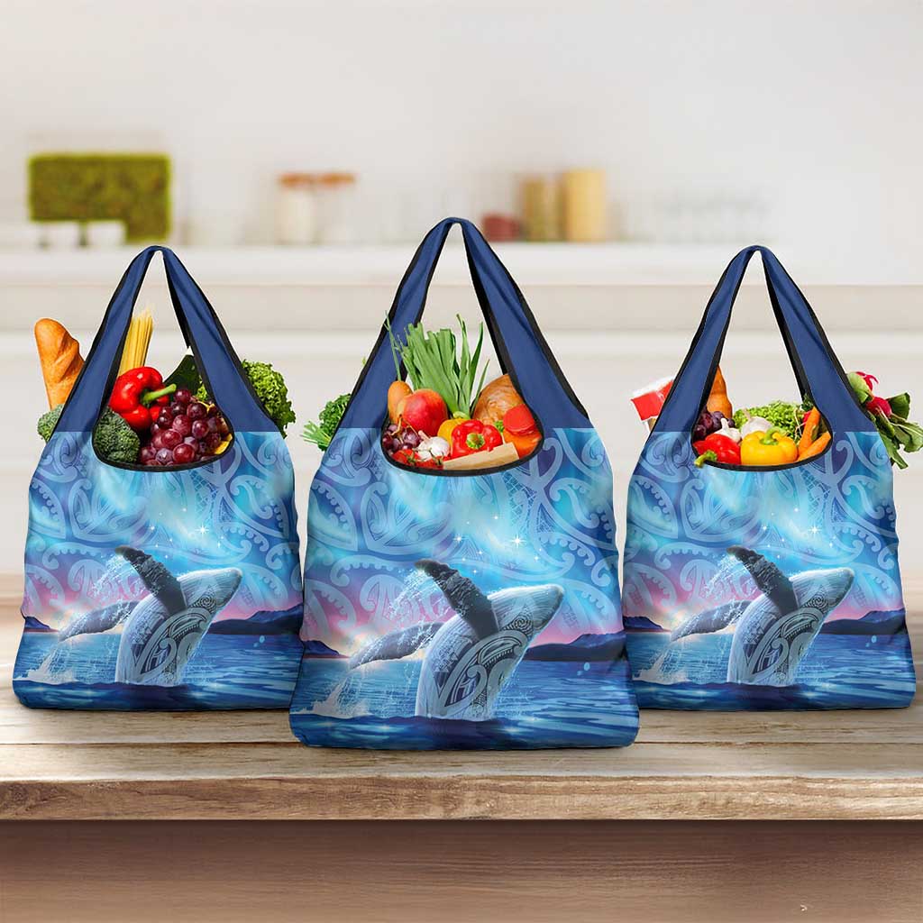 New Zealand Matariki Humpback Whale Grocery Bag Paikea Maori New Year Blue Galaxy LT14 3-pack One Size Blue - Polynesian Pride