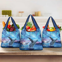 New Zealand Matariki Humpback Whale Grocery Bag Paikea Maori New Year Blue Galaxy LT14 3-pack One Size Blue - Polynesian Pride