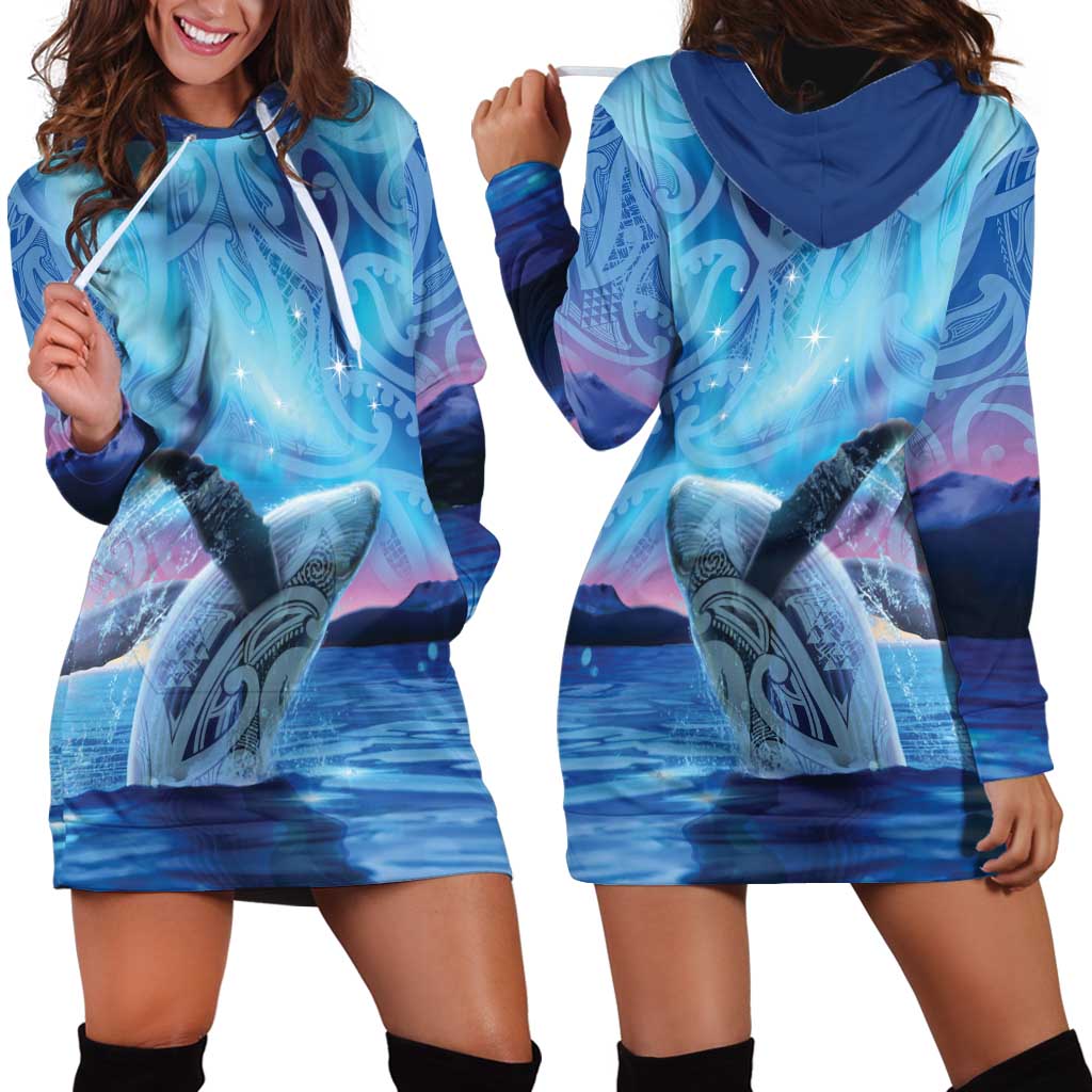 New Zealand Matariki Humpback Whale Hoodie Dress Paikea Maori New Year Blue Galaxy LT14 - Polynesian Pride