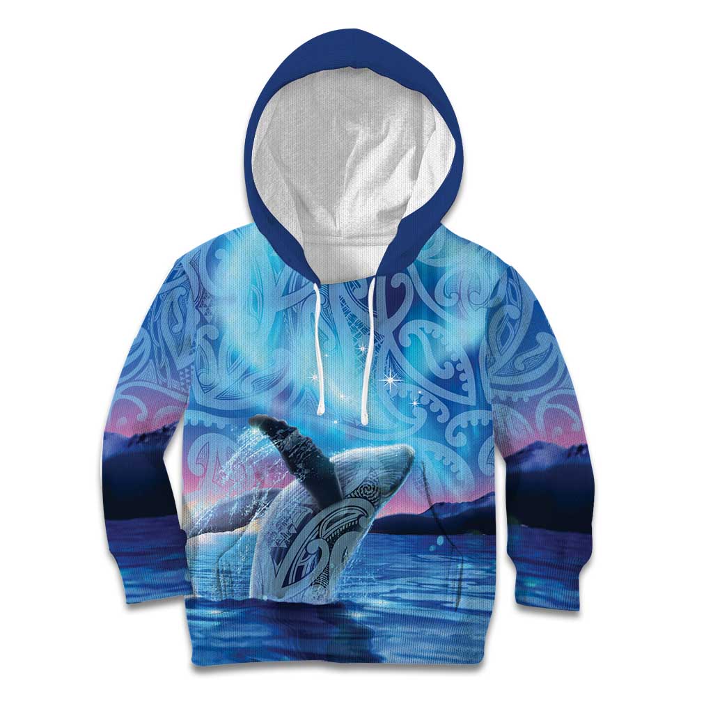 New Zealand Matariki Humpback Whale Kid Hoodie Paikea Maori New Year Blue Galaxy LT14 Hoodie Blue - Polynesian Pride