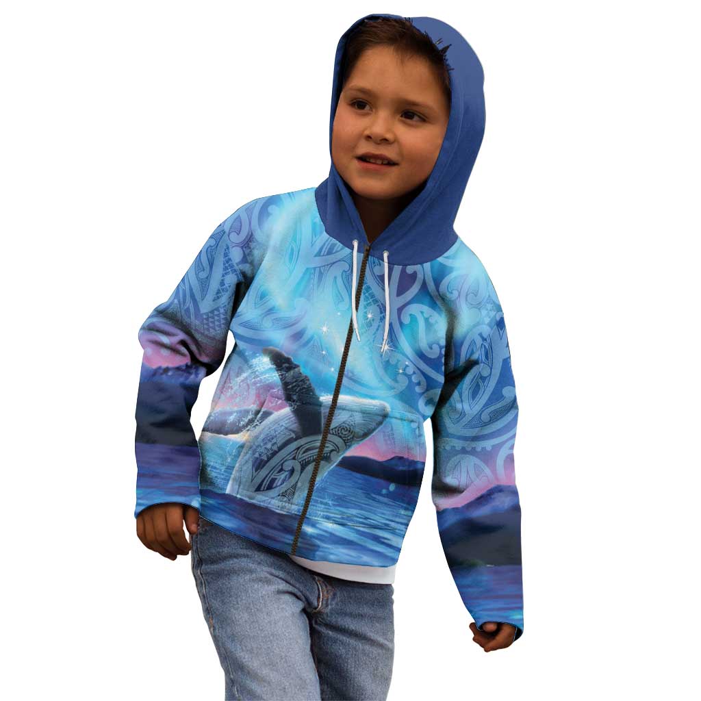New Zealand Matariki Humpback Whale Kid Hoodie Paikea Maori New Year Blue Galaxy LT14 - Polynesian Pride