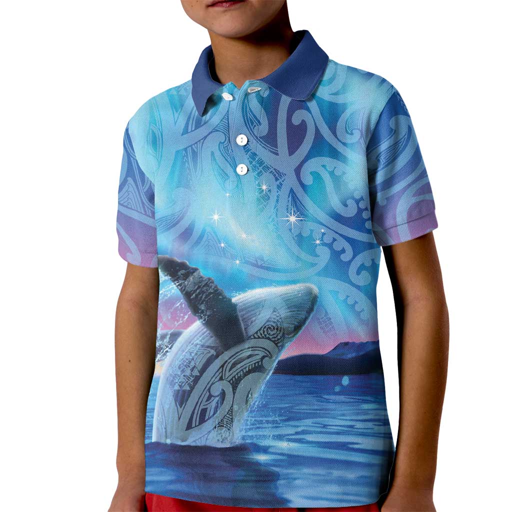 New Zealand Matariki Humpback Whale Kid Polo Shirt Paikea Maori New Year Blue Galaxy LT14 Kid Blue - Polynesian Pride