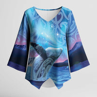 New Zealand Matariki Humpback Whale Kimono Sleeve Blouse Paikea Maori New Year Blue Galaxy LT14 Female Blue - Polynesian Pride
