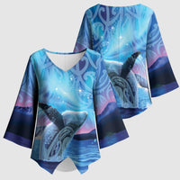 New Zealand Matariki Humpback Whale Kimono Sleeve Blouse Paikea Maori New Year Blue Galaxy LT14 - Polynesian Pride