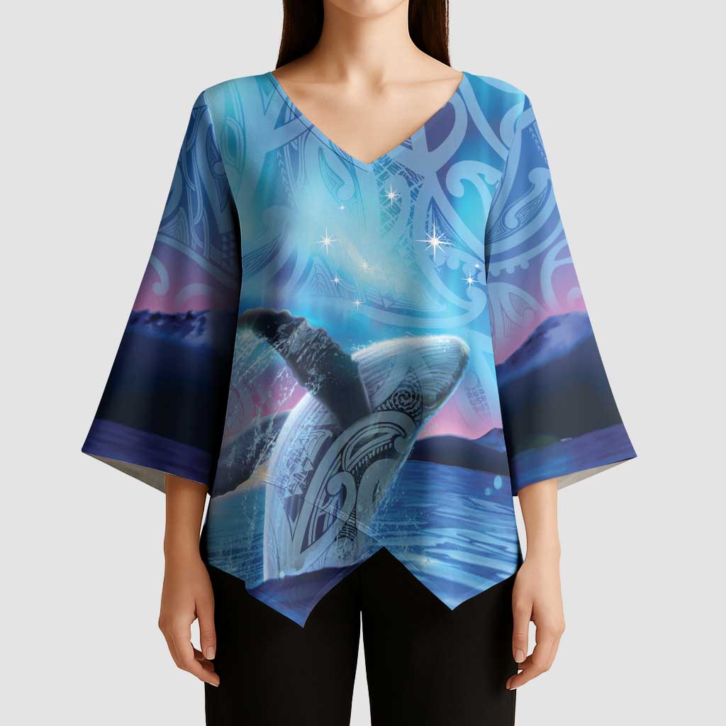New Zealand Matariki Humpback Whale Kimono Sleeve Blouse Paikea Maori New Year Blue Galaxy LT14 - Polynesian Pride