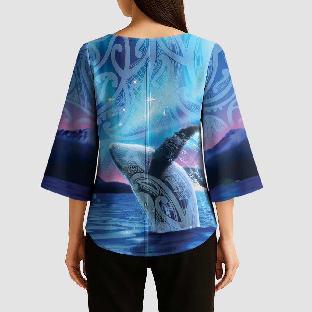 New Zealand Matariki Humpback Whale Kimono Sleeve Blouse Paikea Maori New Year Blue Galaxy LT14 - Polynesian Pride