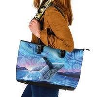 New Zealand Matariki Humpback Whale Leather Tote Bag Paikea Maori New Year Blue Galaxy LT14 Blue - Polynesian Pride