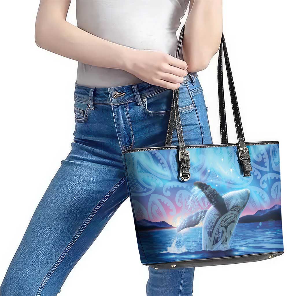 New Zealand Matariki Humpback Whale Leather Tote Bag Paikea Maori New Year Blue Galaxy LT14 - Polynesian Pride