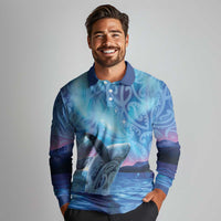 New Zealand Matariki Humpback Whale Long Sleeve Polo Shirt Paikea Maori New Year Blue Galaxy LT14 - Polynesian Pride