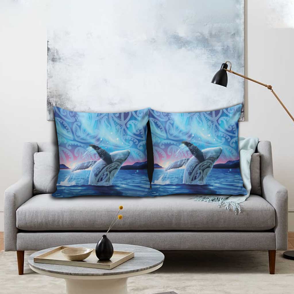 New Zealand Matariki Humpback Whale Pillow Cover Paikea Maori New Year Blue Galaxy