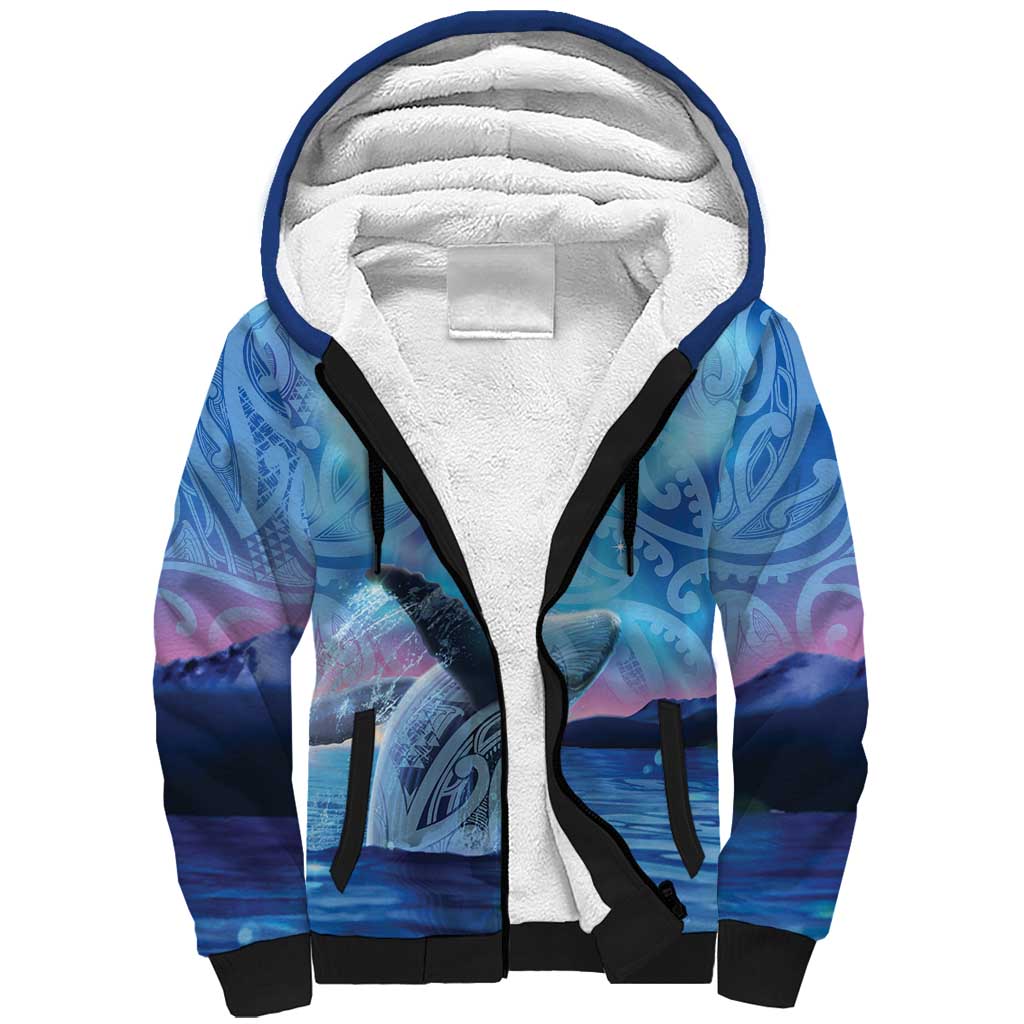 New Zealand Matariki Humpback Whale Sherpa Hoodie Paikea Maori New Year Blue Galaxy LT14 Unisex Blue - Polynesian Pride